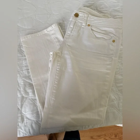 Tory Burch White Boot Cut Jeans Distressed Style - Picture 4 of 9